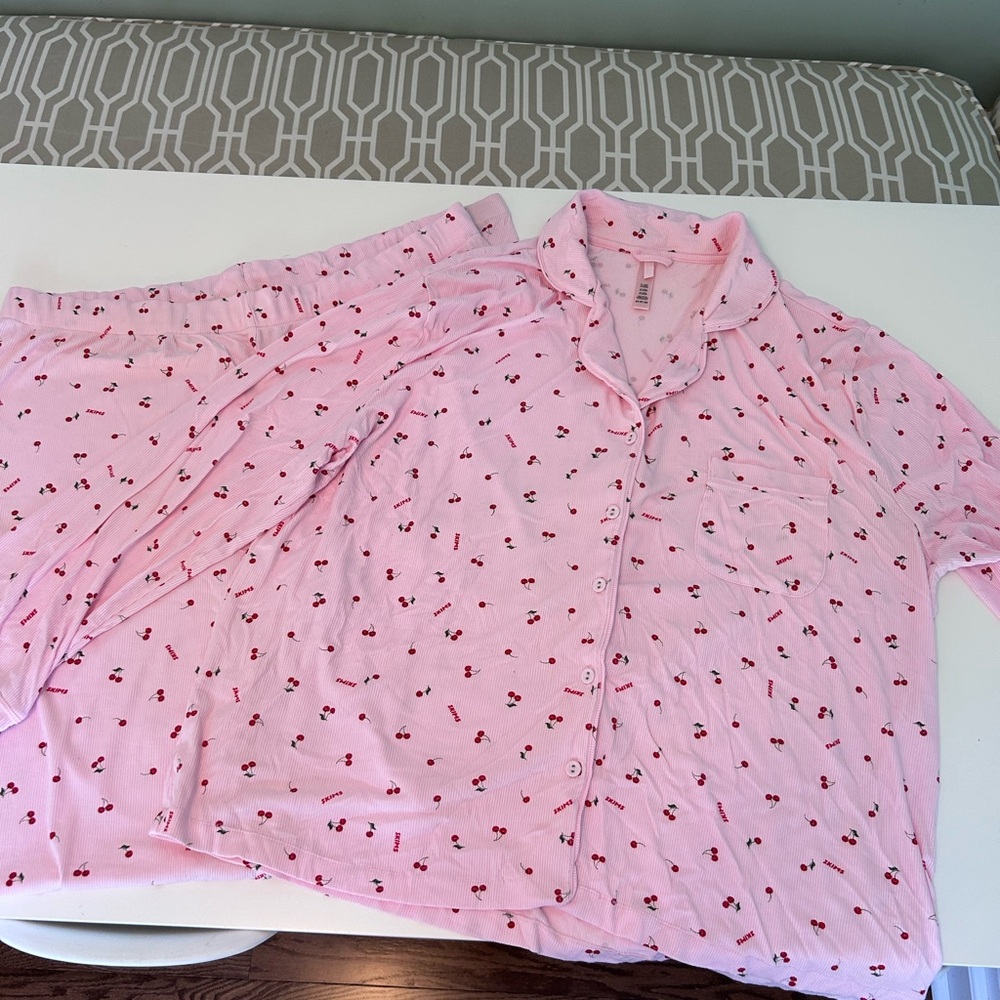 SKIMS Pink Cherry Print Pajama Set